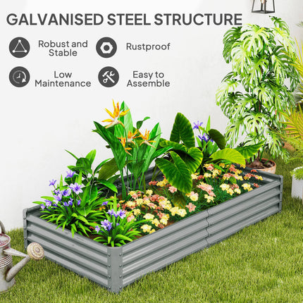 180cm Galvanised Steel Open Planter with Rust-Resistant Powder Coating - Silver Grey