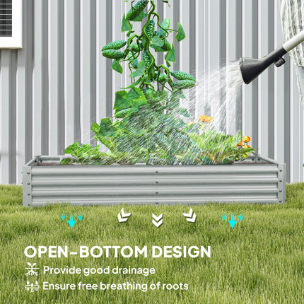 180cm Galvanised Steel Open Planter with Rust-Resistant Powder Coating - Silver Grey
