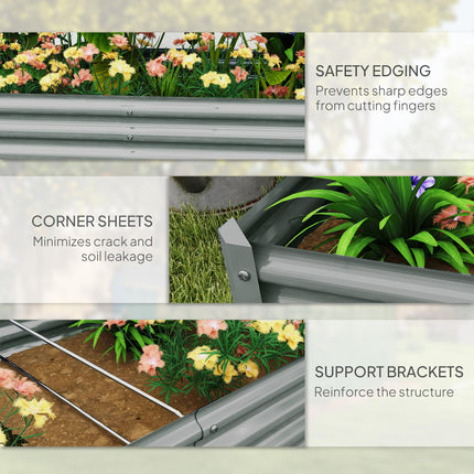 180cm Galvanised Steel Open Planter with Rust-Resistant Powder Coating - Silver Grey