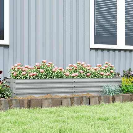 180cm Galvanised Steel Open Planter with Rust-Resistant Powder Coating - Silver Grey