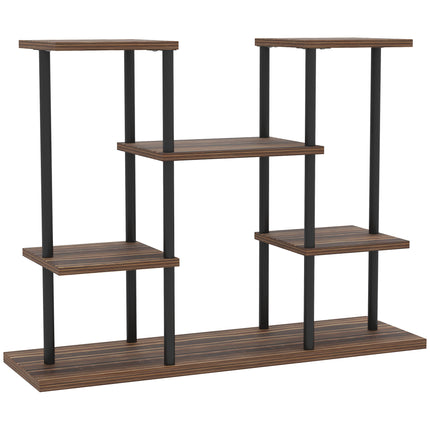 Four-Tier Wooden Plant Stand with Six Shelves and Metal Frame - Black Carbonised Finish