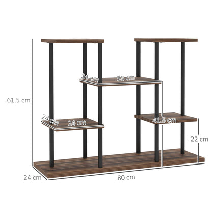 Four-Tier Wooden Plant Stand with Six Shelves and Metal Frame - Black Carbonised Finish