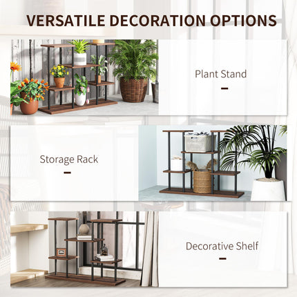 Four-Tier Wooden Plant Stand with Six Shelves and Metal Frame - Black Carbonised Finish