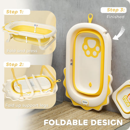 Foldable Baby Bath Tub Set with Bath Cushion, Wash Basin, Non-Slip Stand, Bottom