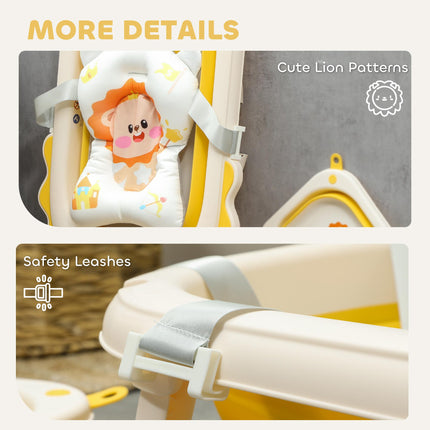 Foldable Baby Bath Tub Set with Bath Cushion, Wash Basin, Non-Slip Stand, Bottom
