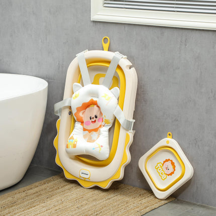 Foldable Baby Bath Tub Set with Bath Cushion, Wash Basin, Non-Slip Stand, Bottom