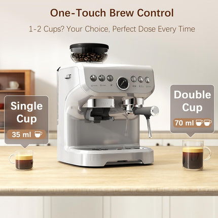 15 Bar Coffee Machine with Adjustable Grind, Steamer & Accessories - Silver