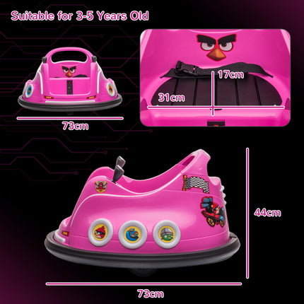 Angry Bird Licensed 12V Kids Waltzer Bumper Car with Joysticks, Remote, Music & LED Lights - Pink