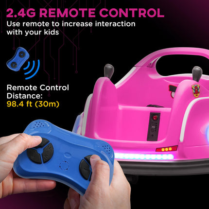 Angry Bird Licensed 12V Kids Waltzer Bumper Car with Joysticks, Remote, Music & LED Lights - Pink