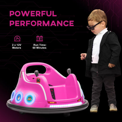 Angry Bird Licensed 12V Kids Waltzer Bumper Car with Joysticks, Remote, Music & LED Lights - Pink