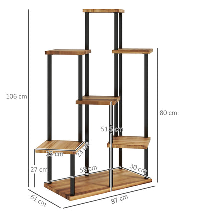 7 Tier Steel and Wood Plant Stand with Carbonised Finish - Black