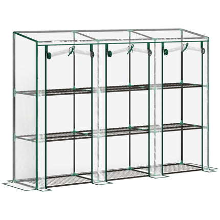 3 Tier Plastic Greenhouse with Roll-Up Doors and Shelves - Green