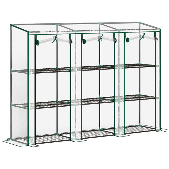 3 Tier Plastic Greenhouse with Roll-Up Doors and Shelves - Green