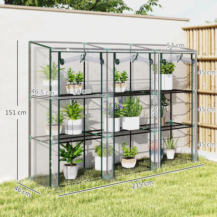 3 Tier Plastic Greenhouse with Roll-Up Doors and Shelves - Green