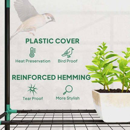 3 Tier Plastic Greenhouse with Roll-Up Doors and Shelves - Green