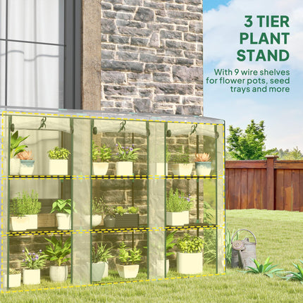 3 Tier Plastic Greenhouse with Roll-Up Doors and Shelves - Green