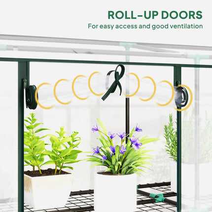 3 Tier Plastic Greenhouse with Roll-Up Doors and Shelves - Green