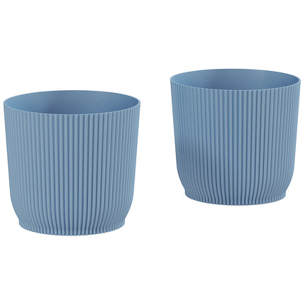 Set of 2 Durable Plastic Planters with Indented Texture 22cm - Blue