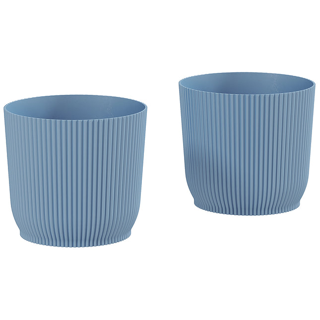 Set of 2 Durable Plastic Planters with Indented Texture 22cm - Blue