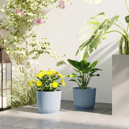 Set of 2 Durable Plastic Planters with Indented Texture 22cm - Blue