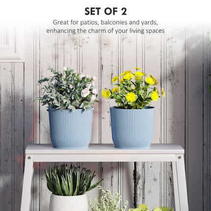 Set of 2 Durable Plastic Planters with Indented Texture 22cm - Blue
