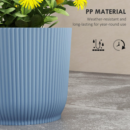 Set of 2 Durable Plastic Planters with Indented Texture 22cm - Blue