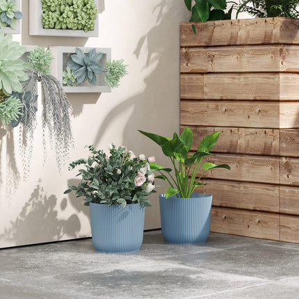 Set of 2 Durable Plastic Planters with Indented Texture 22cm - Blue