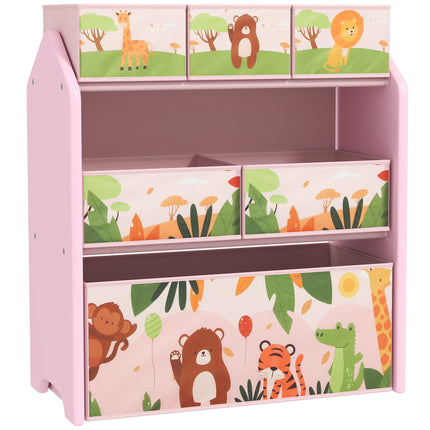 3 Tier Kids Toy Storage Unit with 6 Removable Boxes - Pink