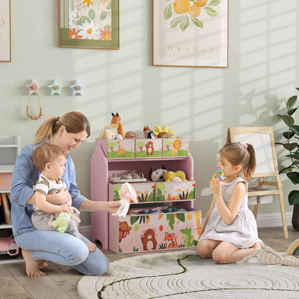 3 Tier Kids Toy Storage Unit with 6 Removable Boxes - Pink
