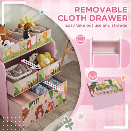 3 Tier Kids Toy Storage Unit with 6 Removable Boxes - Pink