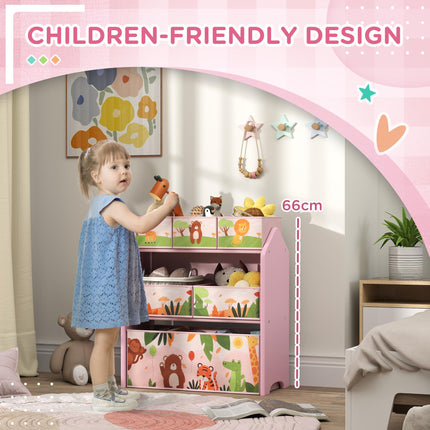 3 Tier Kids Toy Storage Unit with 6 Removable Boxes - Pink