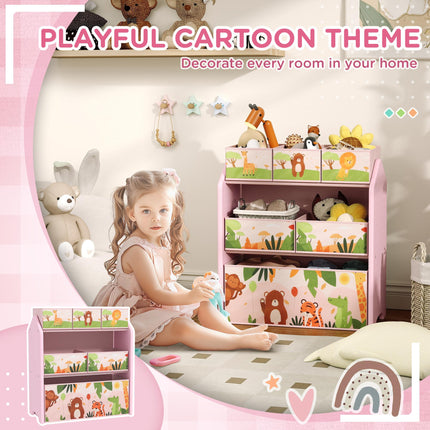 3 Tier Kids Toy Storage Unit with 6 Removable Boxes - Pink
