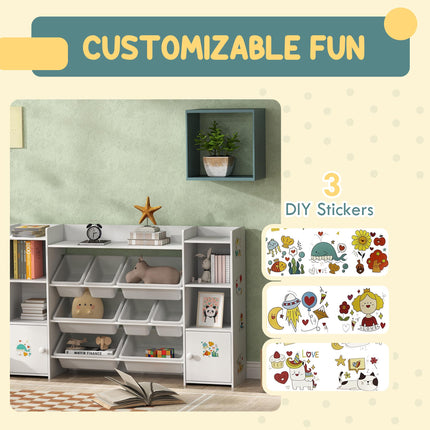 Kids Toy Organizers and Storage with 8 Removable Storage Bins and Bookshelf, White