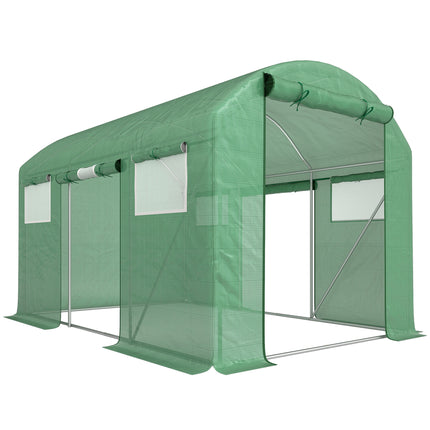 9.8 x 6.6ft Walk-In Polytunnel Greenhouse with Mesh Windows and Roll-Up Doors - Green