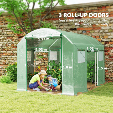 9.8 x 6.6ft Walk-In Polytunnel Greenhouse with Mesh Windows and Roll-Up Doors - Green