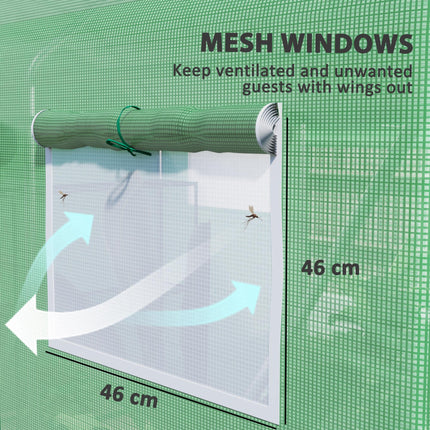 9.8 x 6.6ft Walk-In Polytunnel Greenhouse with Mesh Windows and Roll-Up Doors - Green