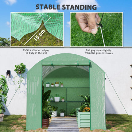 9.8 x 6.6ft Walk-In Polytunnel Greenhouse with Mesh Windows and Roll-Up Doors - Green