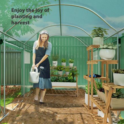 9.8 x 6.6ft Walk-In Polytunnel Greenhouse with Mesh Windows and Roll-Up Doors - Green