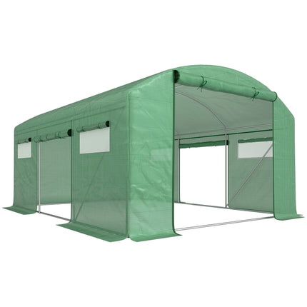 Walk-In 13 x 9.8ft Polytunnel Greenhouse with Mesh Windows - Green