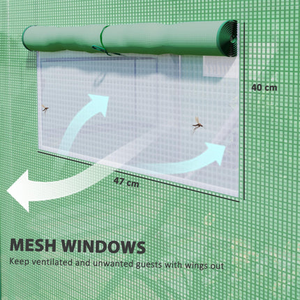 Walk-In 13 x 9.8ft Polytunnel Greenhouse with Mesh Windows - Green