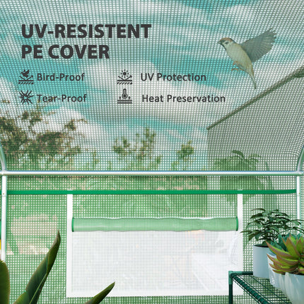 Walk-In 13 x 9.8ft Polytunnel Greenhouse with Mesh Windows - Green