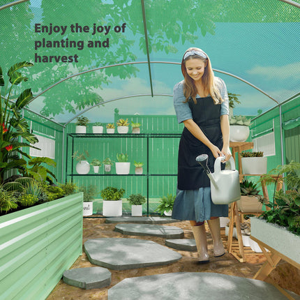 Walk-In 13 x 9.8ft Polytunnel Greenhouse with Mesh Windows - Green