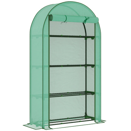 4 Tier Portable Mini Greenhouse with Reinforced PE Cover - Green
