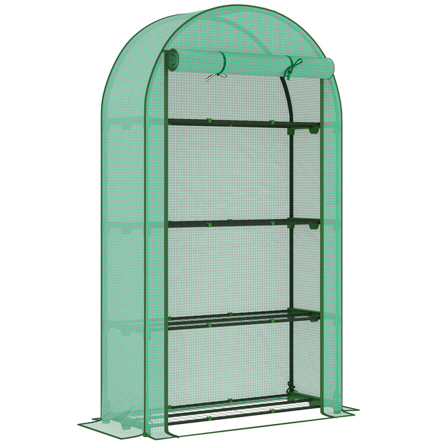 4 Tier Portable Mini Greenhouse with Reinforced PE Cover - Green