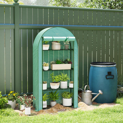 4 Tier Portable Mini Greenhouse with Reinforced PE Cover - Green