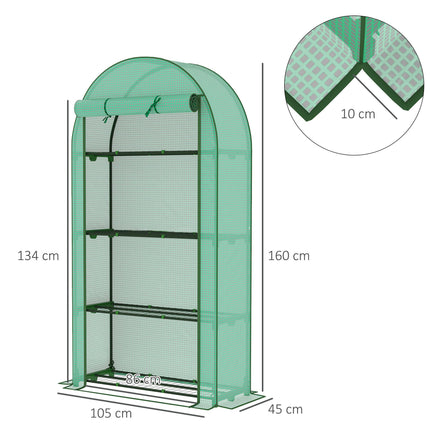 4 Tier Portable Mini Greenhouse with Reinforced PE Cover - Green