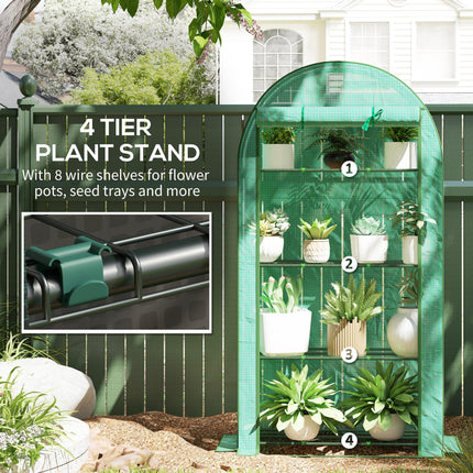 4 Tier Portable Mini Greenhouse with Reinforced PE Cover - Green