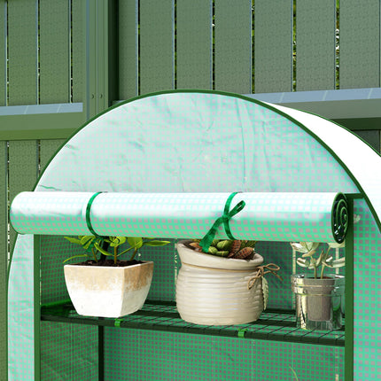 4 Tier Portable Mini Greenhouse with Reinforced PE Cover - Green