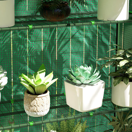 4 Tier Portable Mini Greenhouse with Reinforced PE Cover - Green