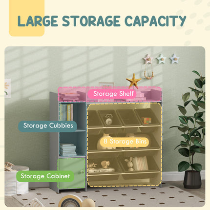 Toy Storage Unit with 8 Removable Bins and Cabinet - Grey